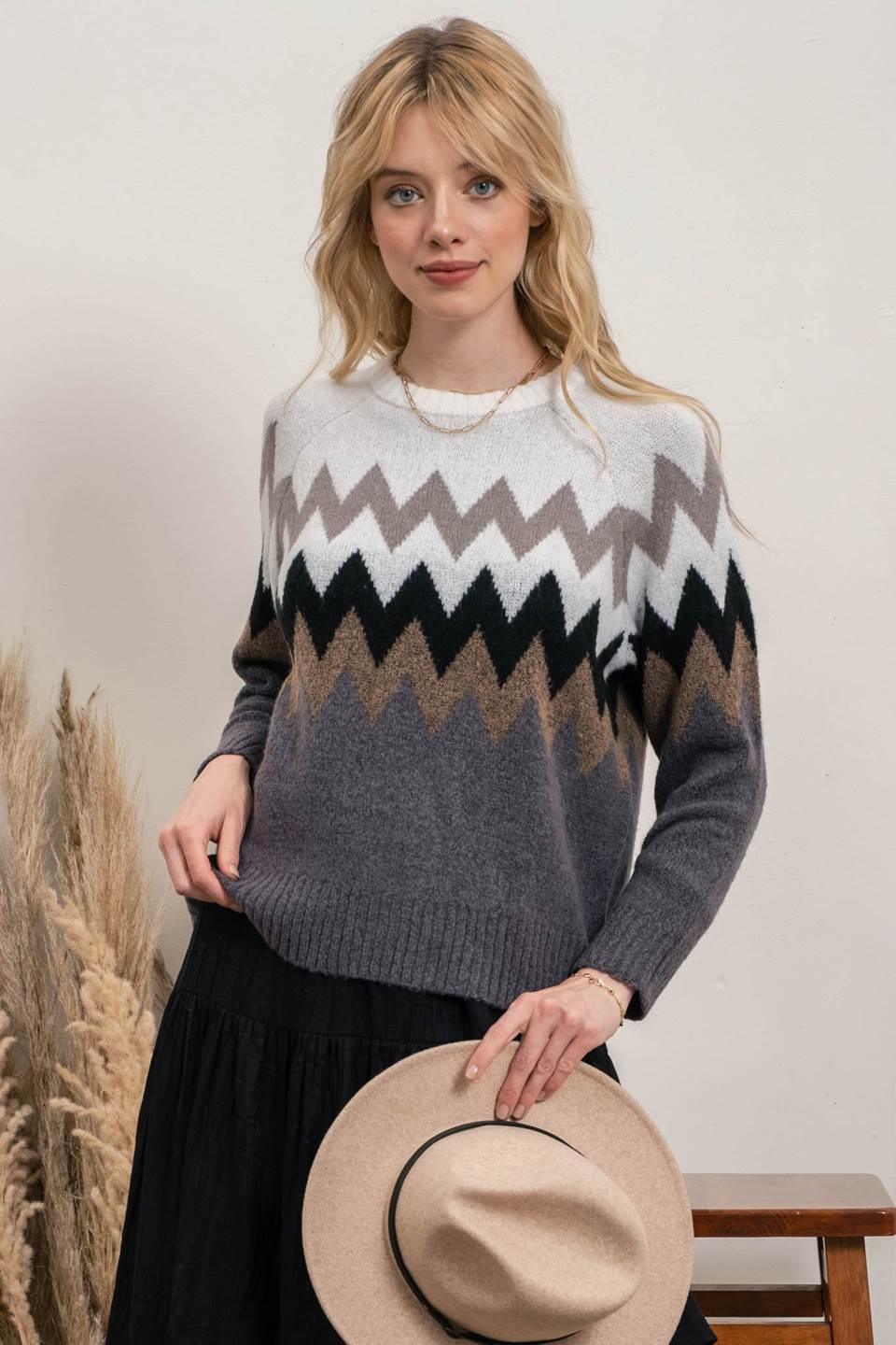 Chevron Striped Pullover Sweater - Strawberry Moon Boutique