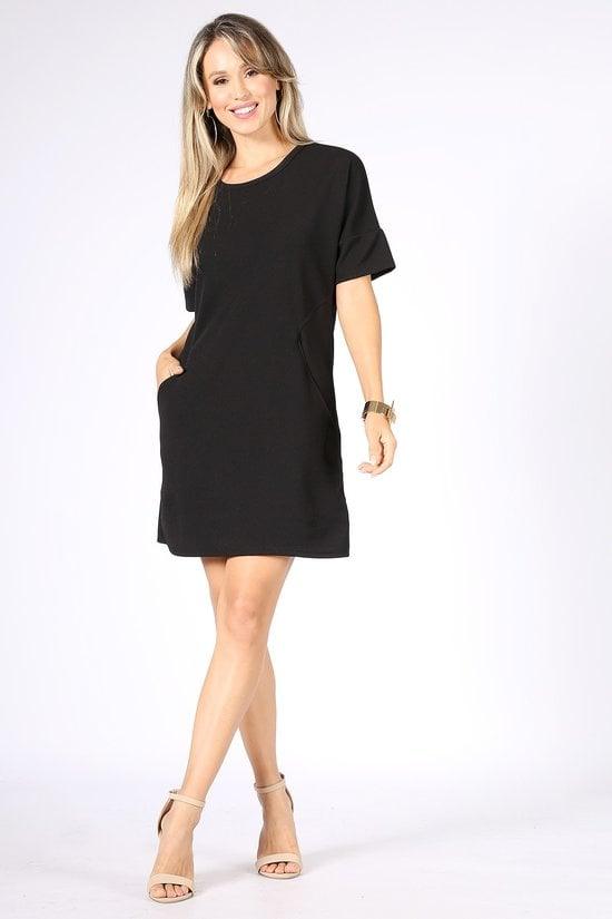 Classic Black Dress with Pockets - Strawberry Moon Boutique