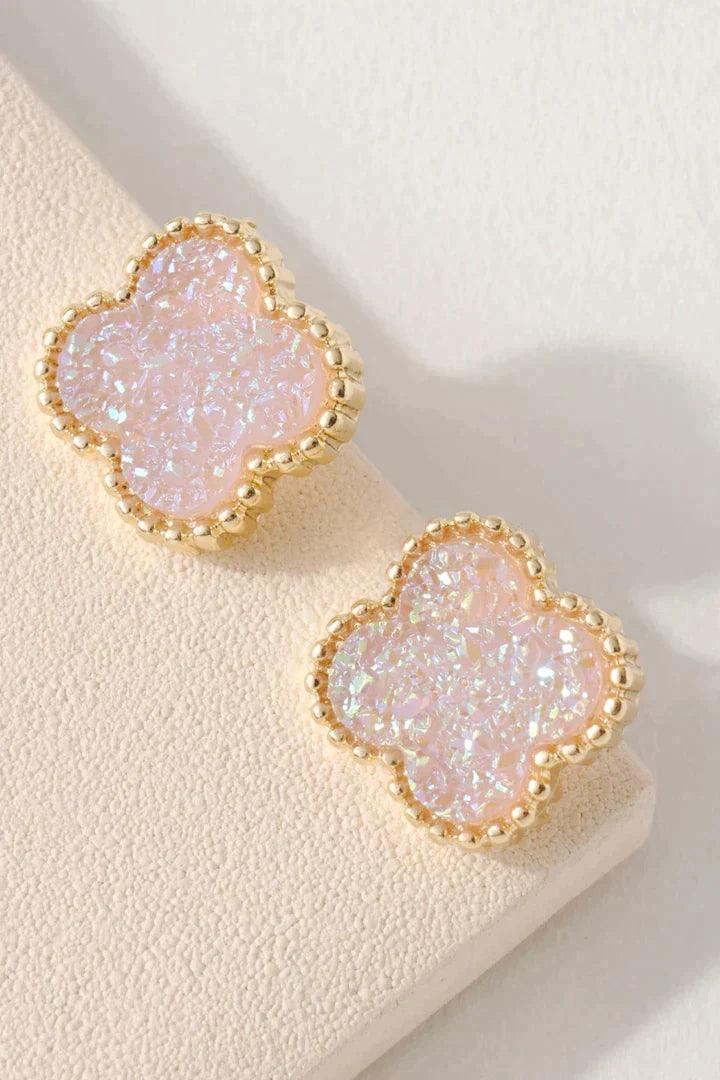 Clover Druzy Stone Sparkly Stud Earrings - Strawberry Moon Boutique