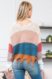 Color Block Distressed Sweater - Strawberry Moon Boutique