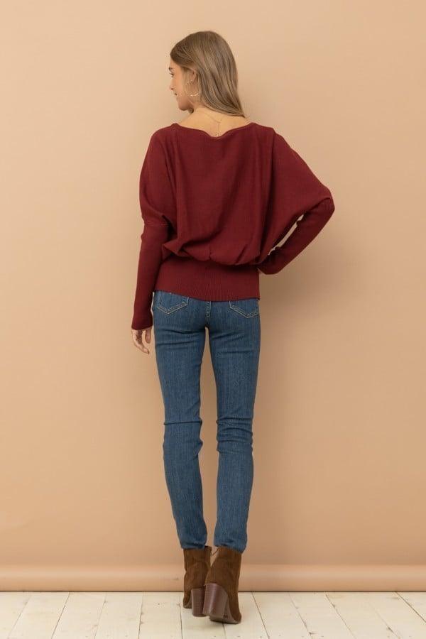 Cranberry Boat Neck Sweater - Strawberry Moon Boutique