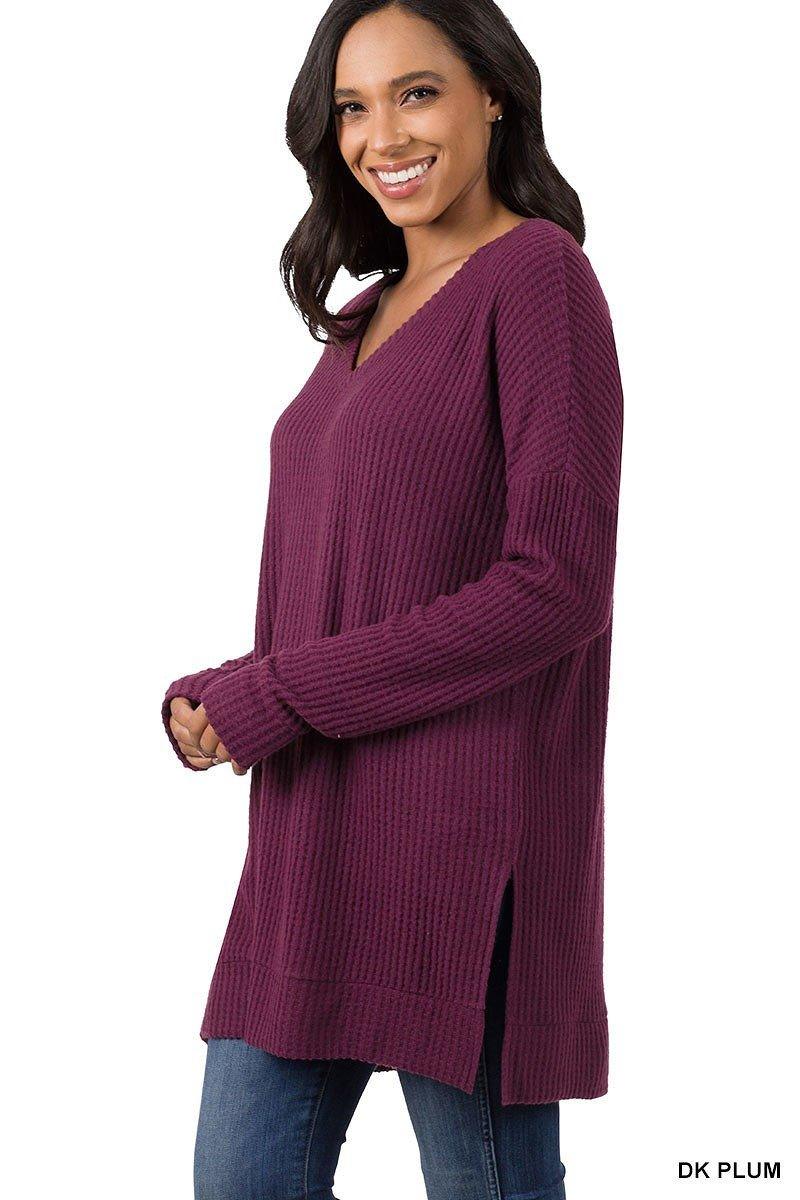 Dark Plum Brushed Thermal Tunic Sweater - Strawberry Moon Boutique