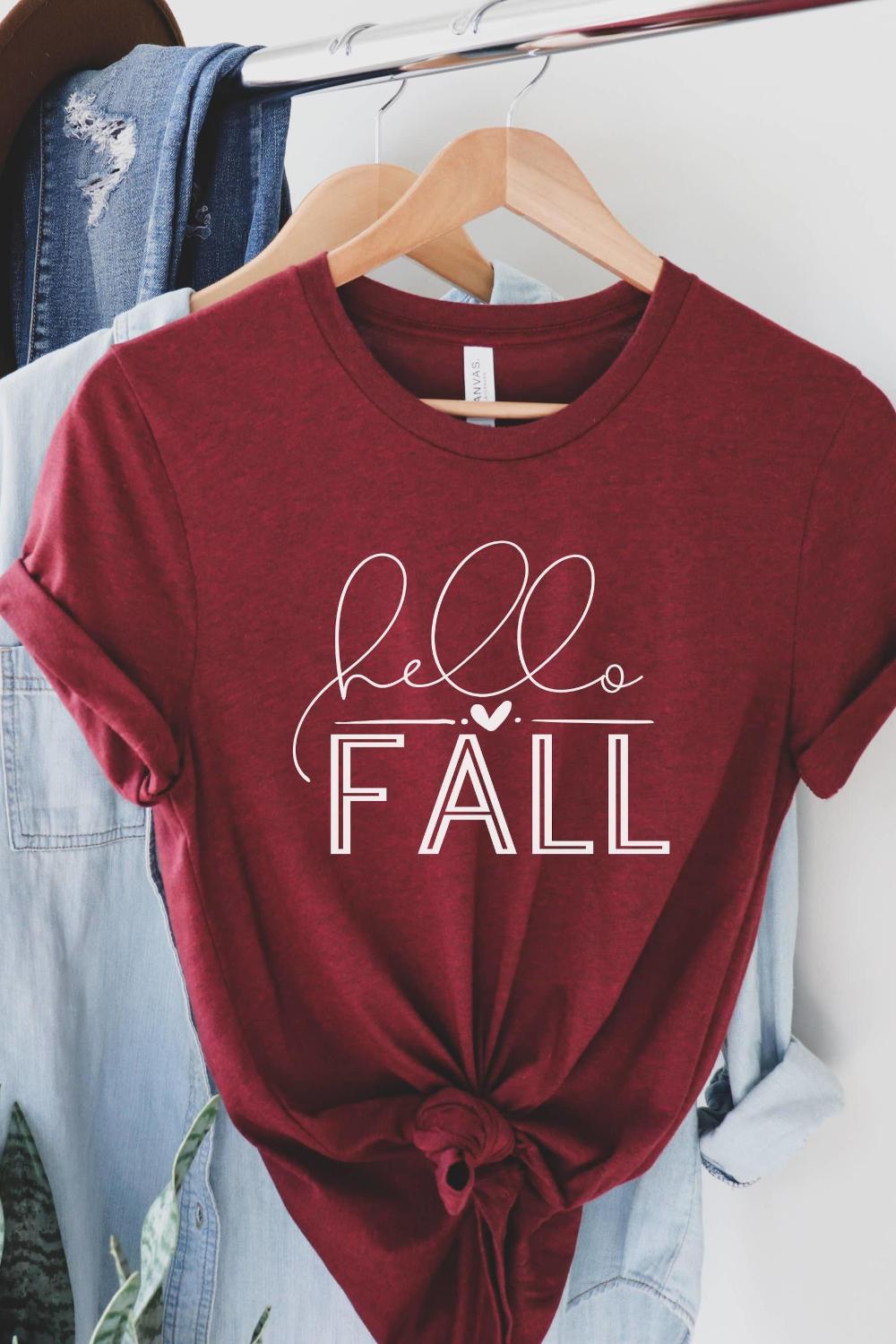 Dark Red Hello Fall Tee - Strawberry Moon Boutique
