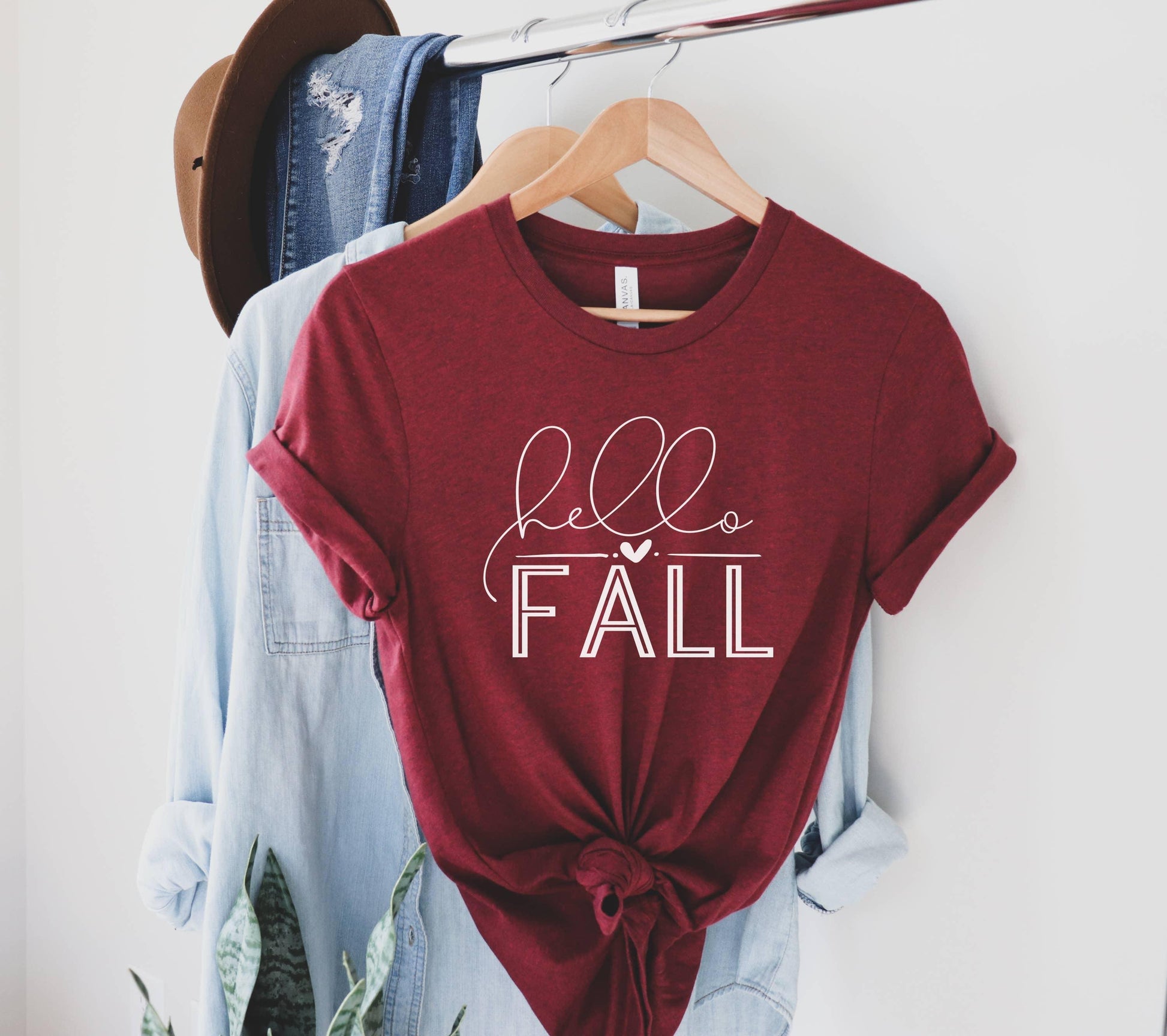 Dark Red Hello Fall Tee - Strawberry Moon Boutique