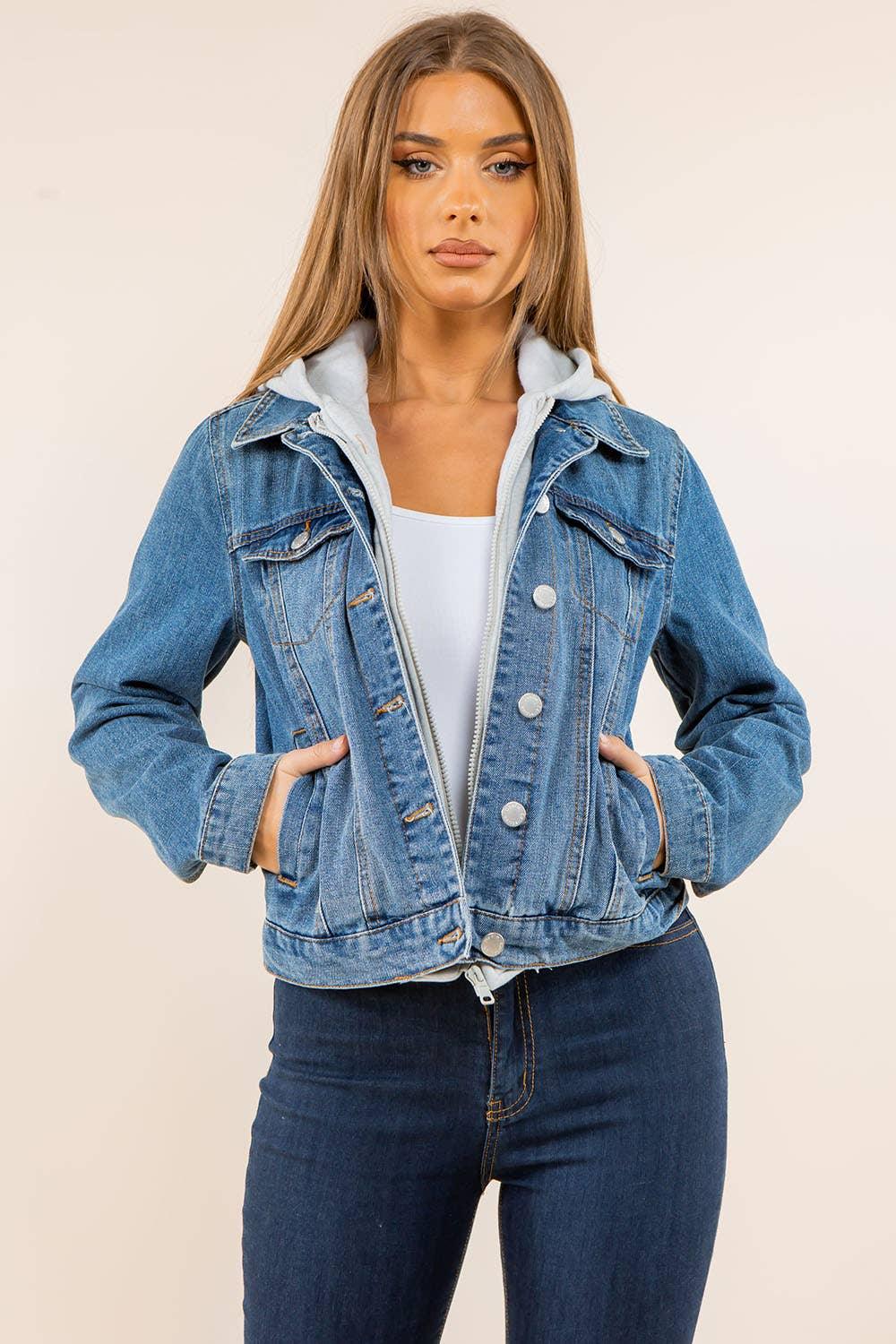 Denim Jacket with Hoodie - Strawberry Moon Boutique