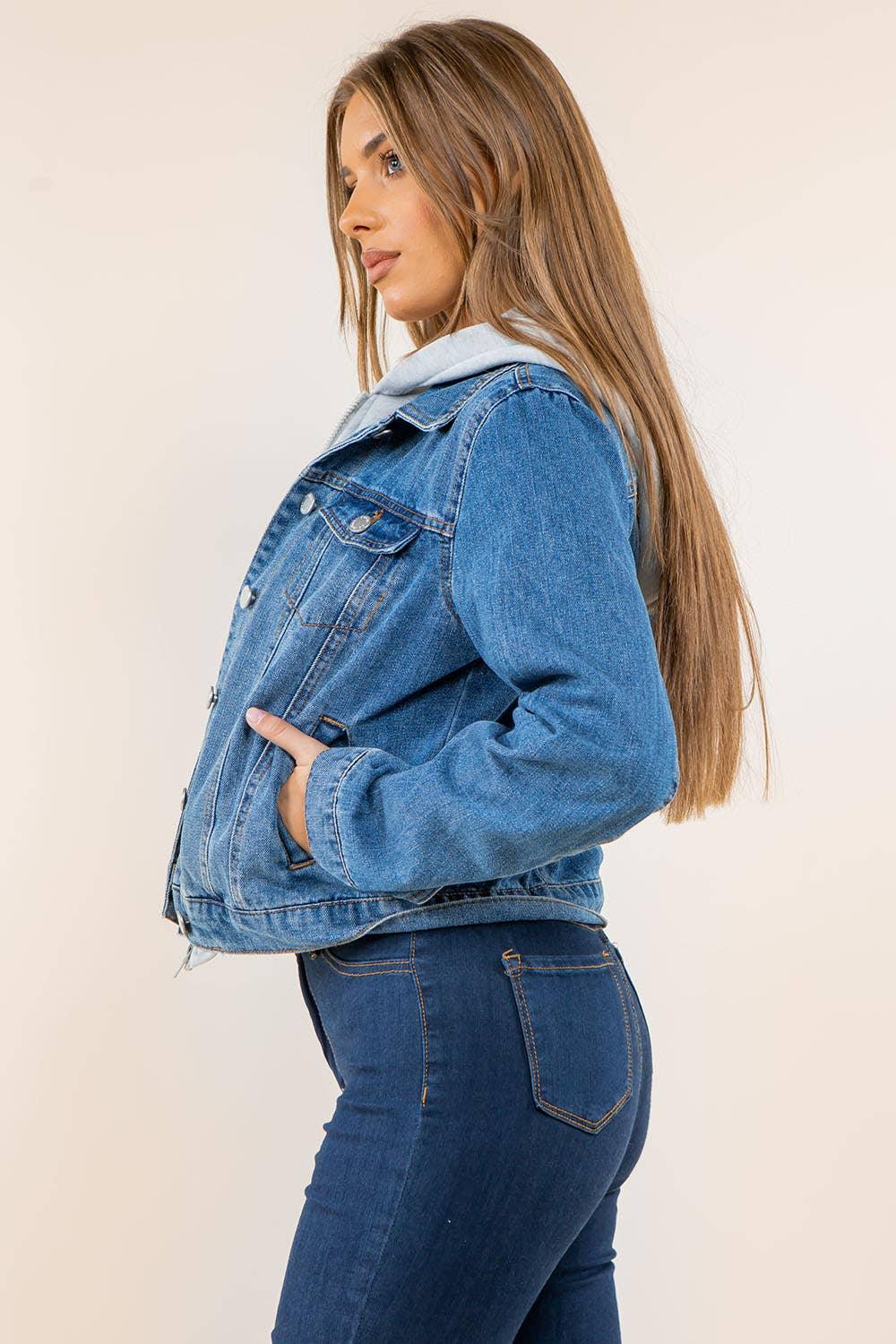 Denim Jacket with Hoodie - Strawberry Moon Boutique