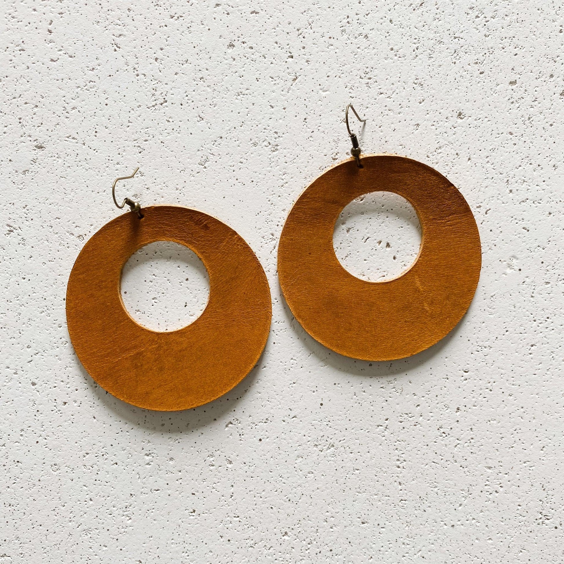 Feather Leather Caramel Banjo Earrings - Strawberry Moon Boutique
