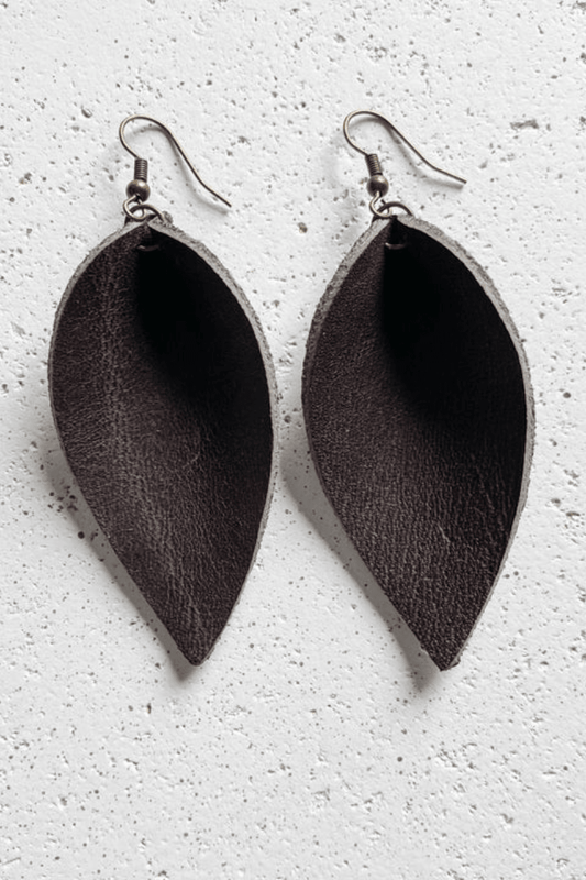 Feather Leather Grey Tulip Earrings - Strawberry Moon Boutique