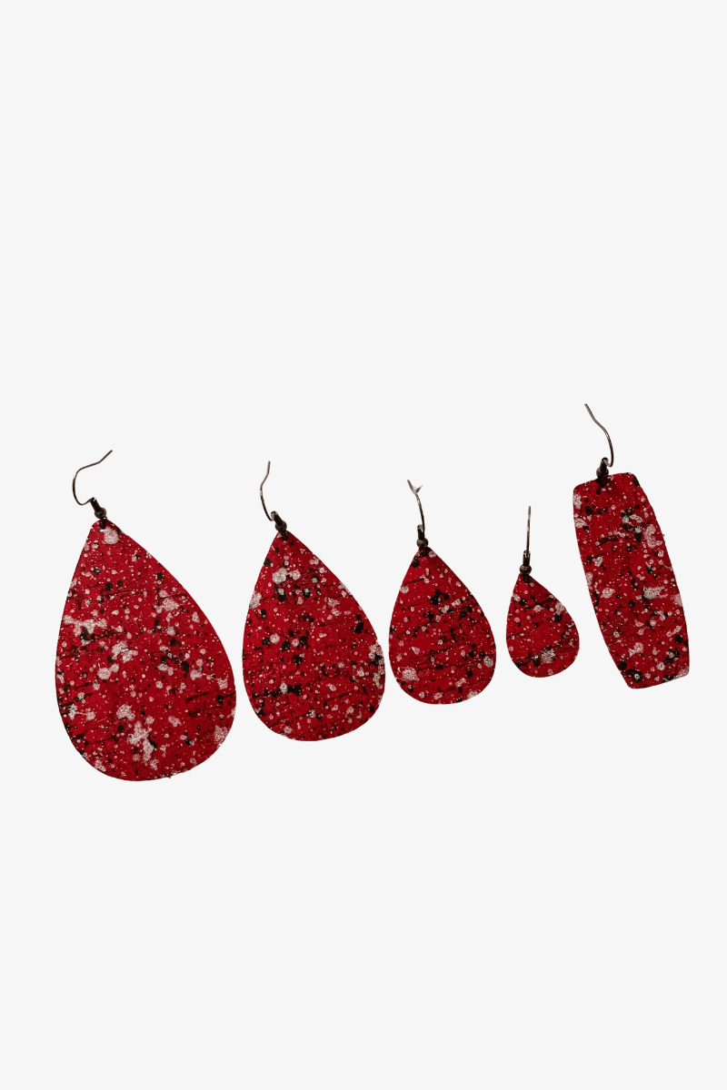 Feather Leather Holiday Chaos Large Teardrop Cork Earrings - Strawberry Moon Boutique