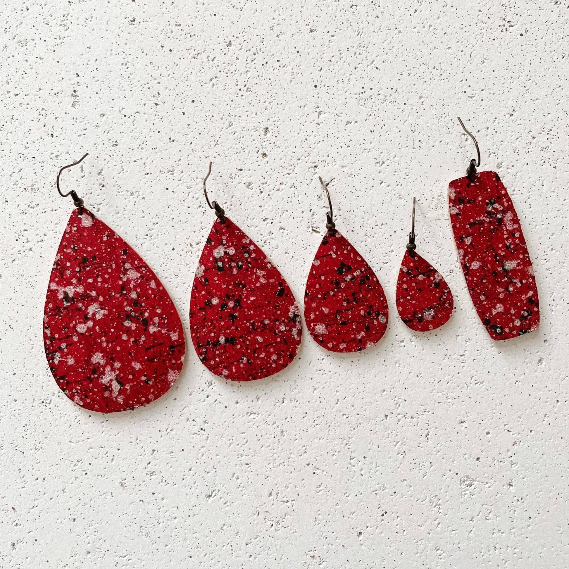 Feather Leather Holiday Chaos Large Teardrop Cork Earrings - Strawberry Moon Boutique