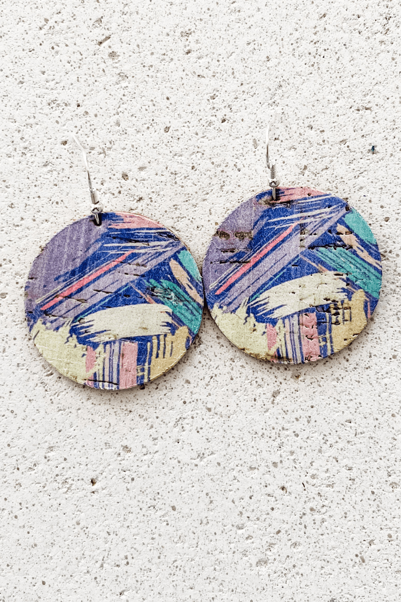 Feather Leather Pastel Brushstrokes Cork Earrings - Strawberry Moon Boutique