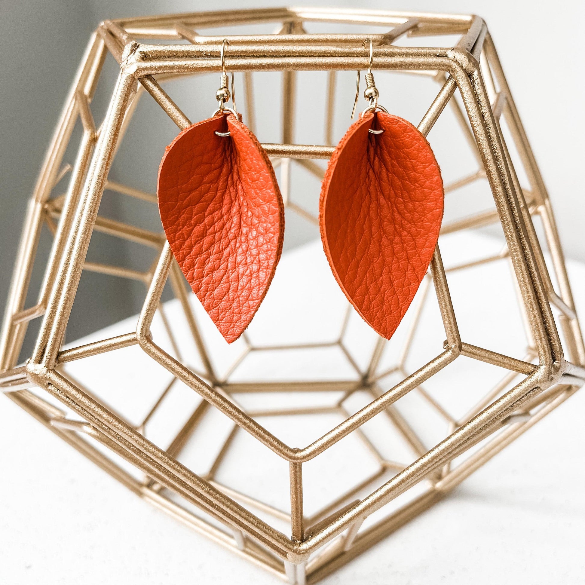 Feather Leather Pumkin Spice Earrings - Strawberry Moon Boutique