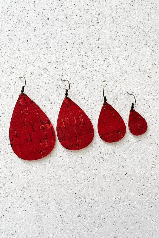 Feather Leather Red Cork Earrings - Strawberry Moon Boutique