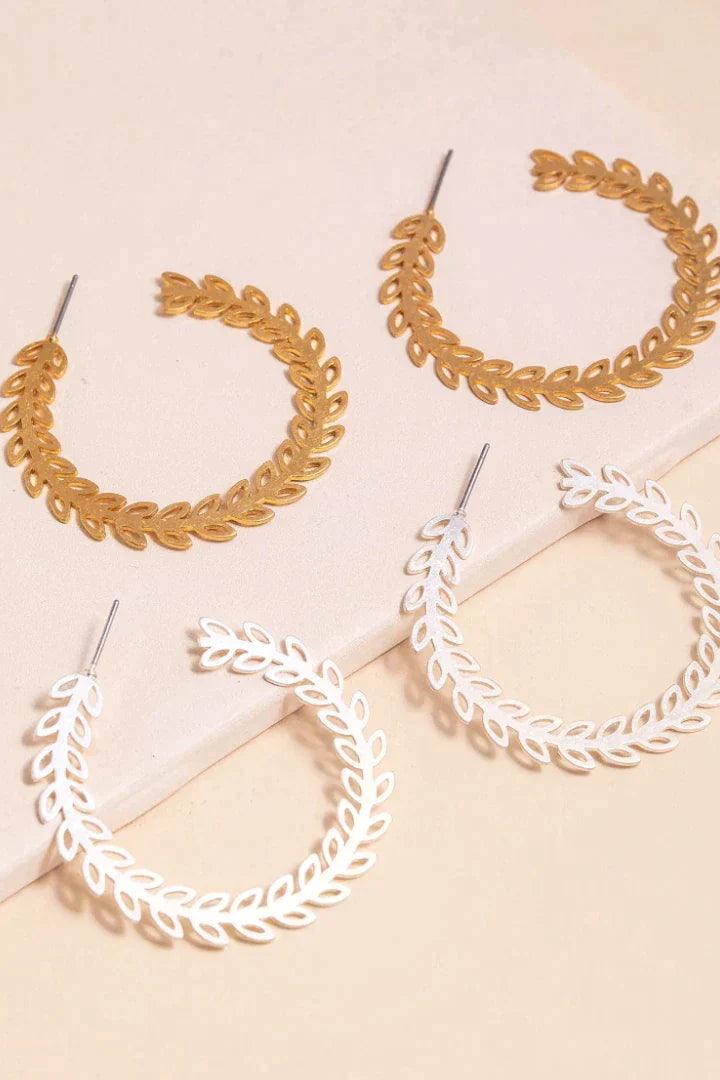Gold & Silver Wreath Shape Open Hoop Earrings - Strawberry Moon Boutique
