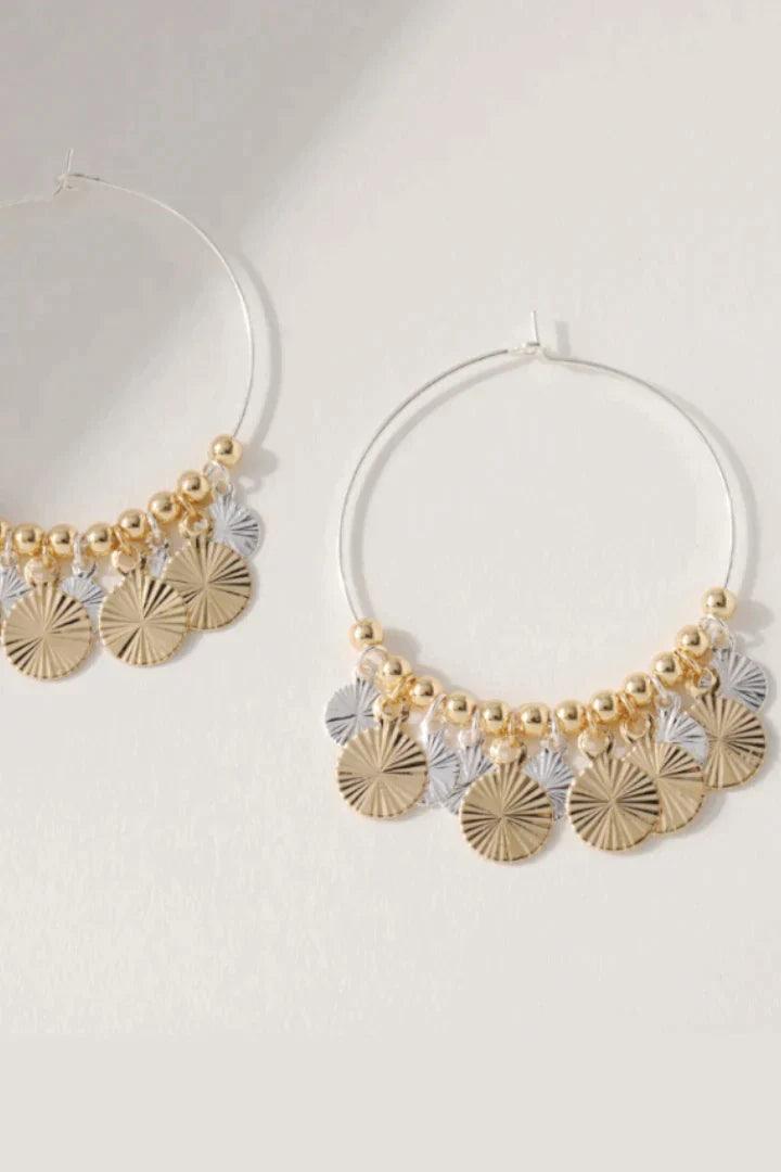 Gold Silver Disc Bead Hoop Earrings - Strawberry Moon Boutique