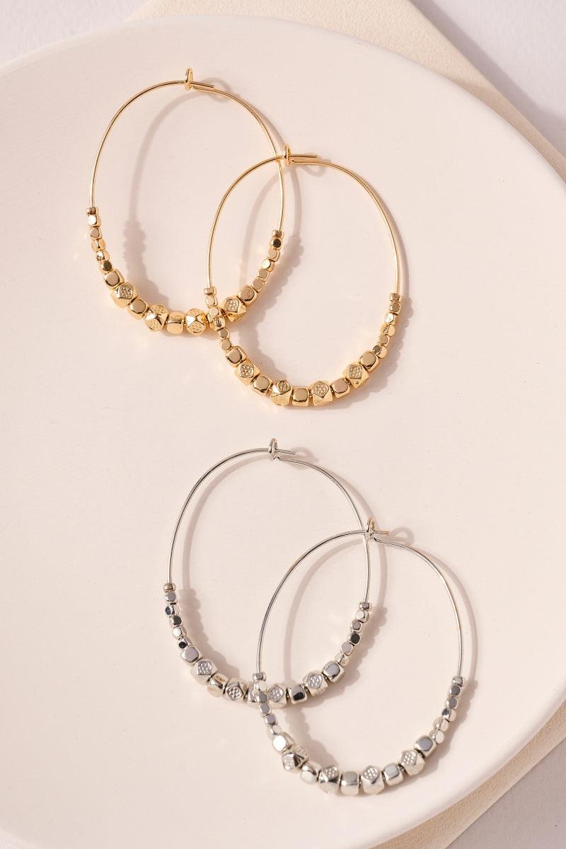 Gold Wire Metal Beaded Hoop Earrings - Strawberry Moon Boutique