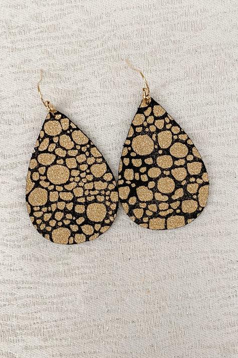 Gold/Black Pebbled Leather Earrings - Strawberry Moon Boutique