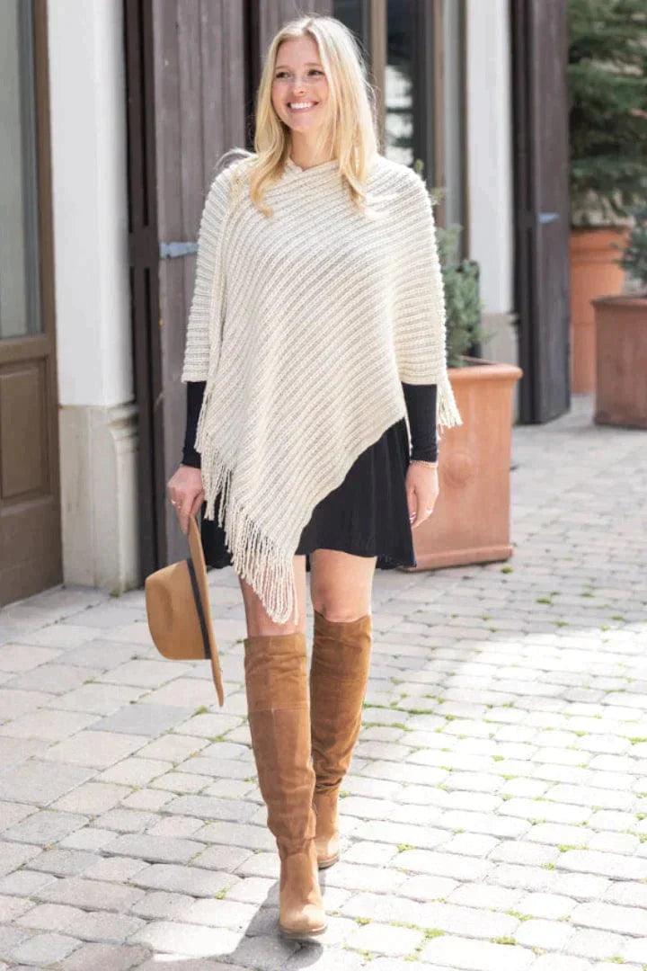 Grace & Lace Ivory Angled Knit Poncho - Strawberry Moon Boutique