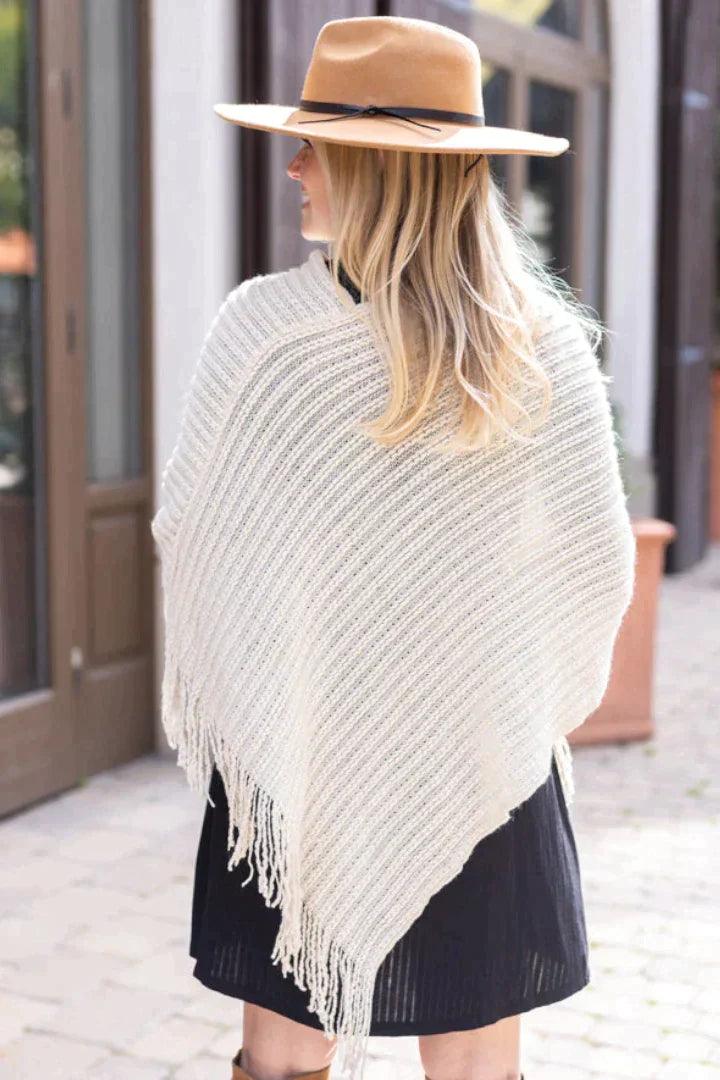 Grace & Lace Ivory Angled Knit Poncho - Strawberry Moon Boutique