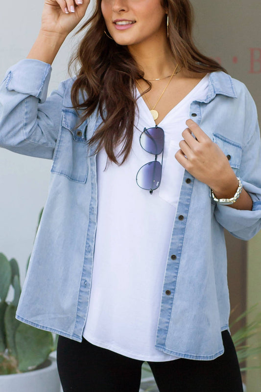 Grace & Lace Stretch Chambray Button Up