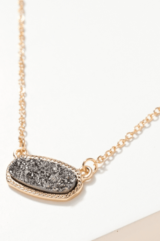 Gray Oval Druzy Charm Necklace - Strawberry Moon Boutique