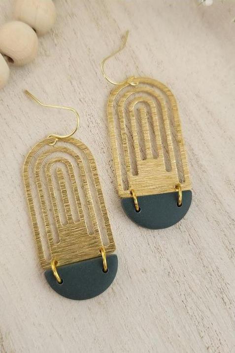 Green-Gold Clay Earrings - Strawberry Moon Boutique