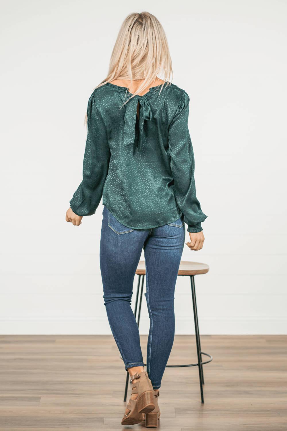 Green Satin Effect Tie Back Top - Strawberry Moon Boutique