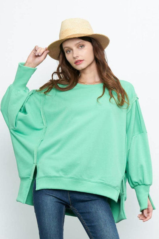 Green Seam Detail Sweatshirt - Strawberry Moon Boutique