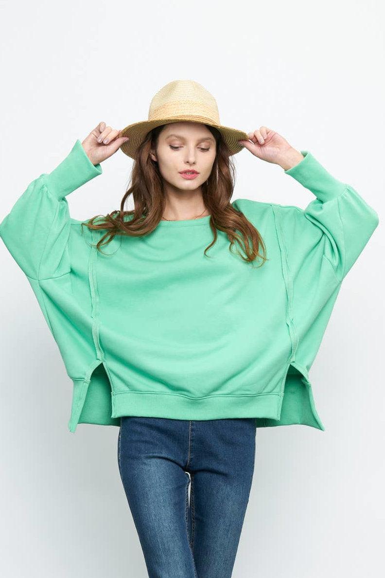 Green Seam Detail Sweatshirt - Strawberry Moon Boutique