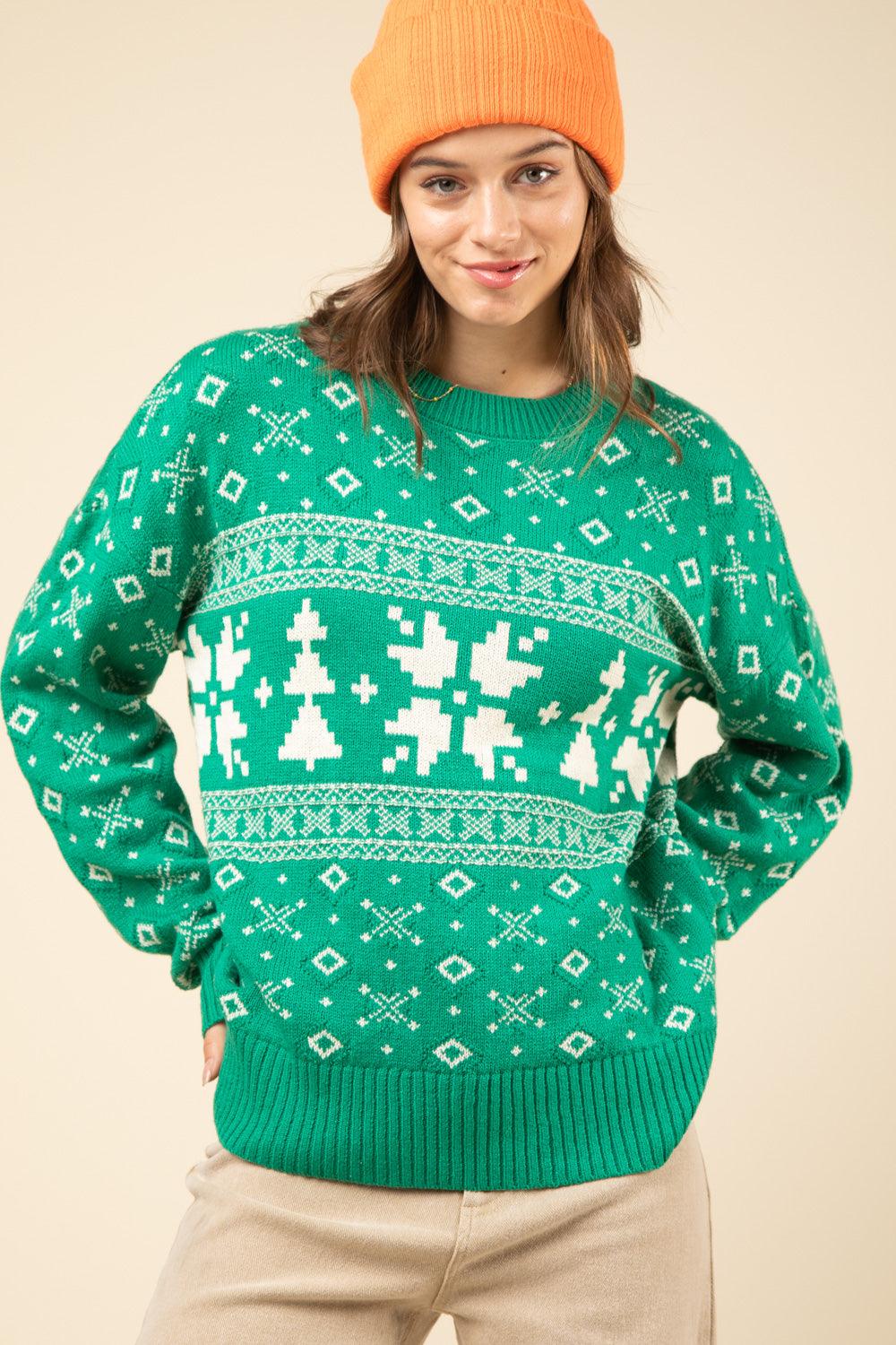 Green Winter Holiday Sweater - Strawberry Moon Boutique
