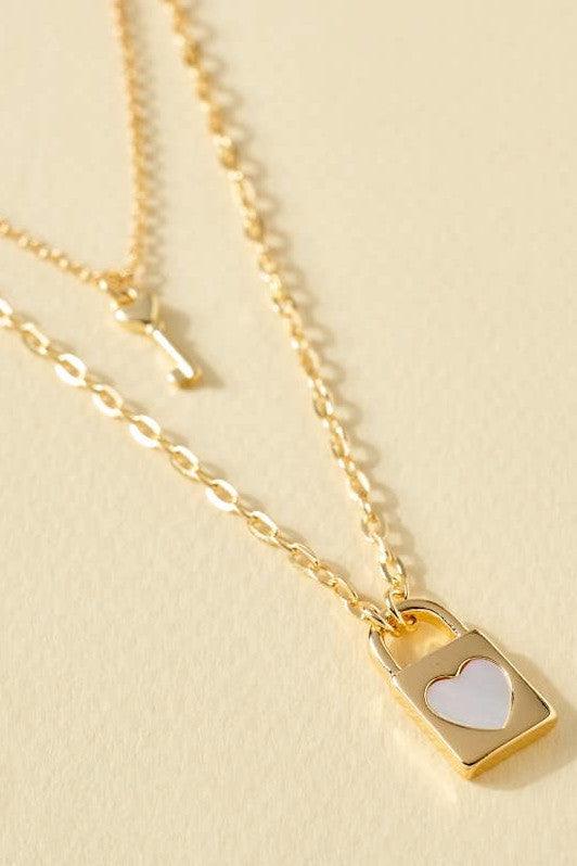 Heart Key Layered Chain Necklace - Strawberry Moon Boutique