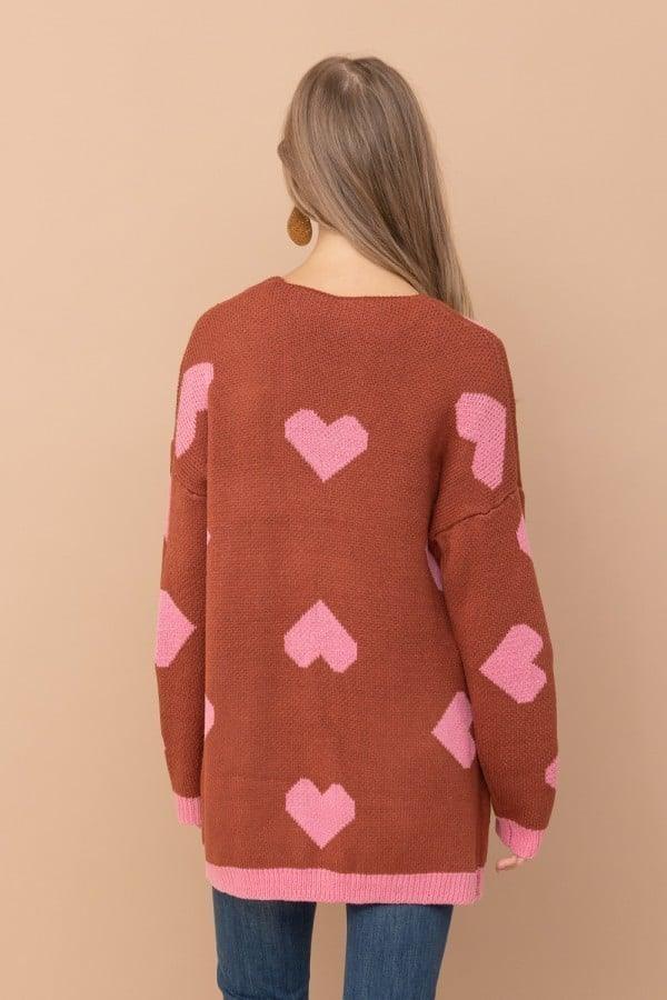 Heart Open Cardiagan with Patch Pockets - Strawberry Moon Boutique