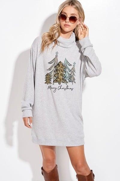 Heather Grey Leopard Christmas Tree Dress - Strawberry Moon Boutique