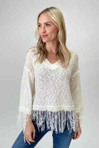 Ivory Crochet Fringe Sweater - Strawberry Moon Boutique