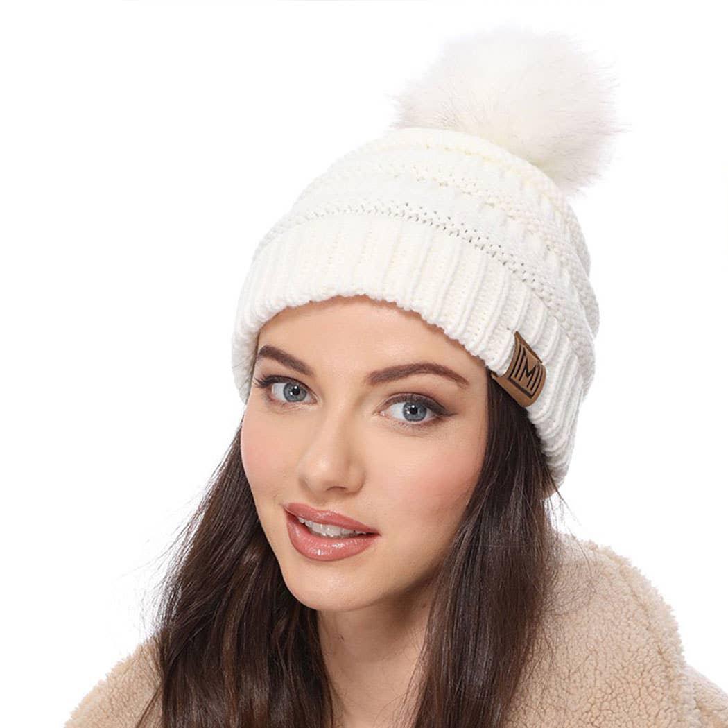 Ivory Knit Beanie Hat - Strawberry Moon Boutique