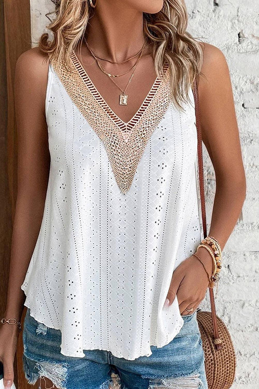 Ivory Lace Trim Tank - Strawberry Moon Boutique