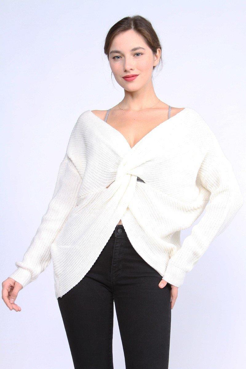 Ivory Twist Detail Sweater - Strawberry Moon Boutique