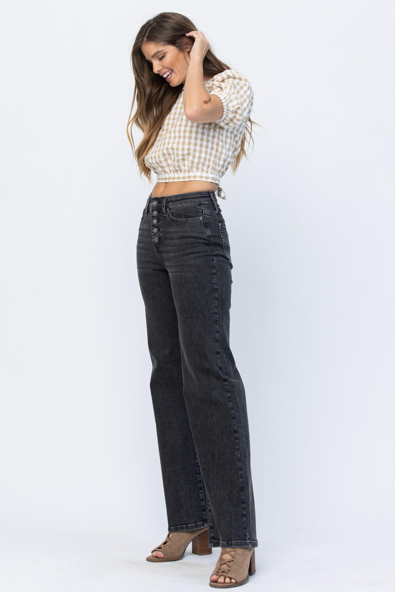 Judy Blue Black Button Fly Trouser Jeans - Strawberry Moon Boutique