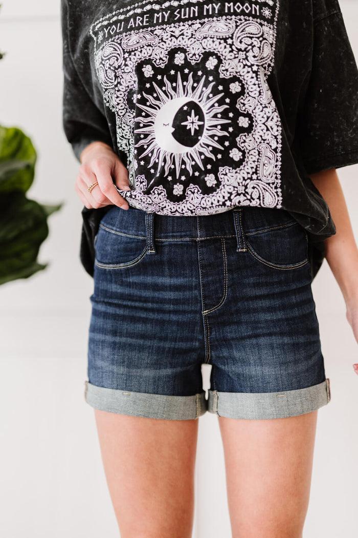 Judy Blue Dark Pull On Shorts - Strawberry Moon Boutique