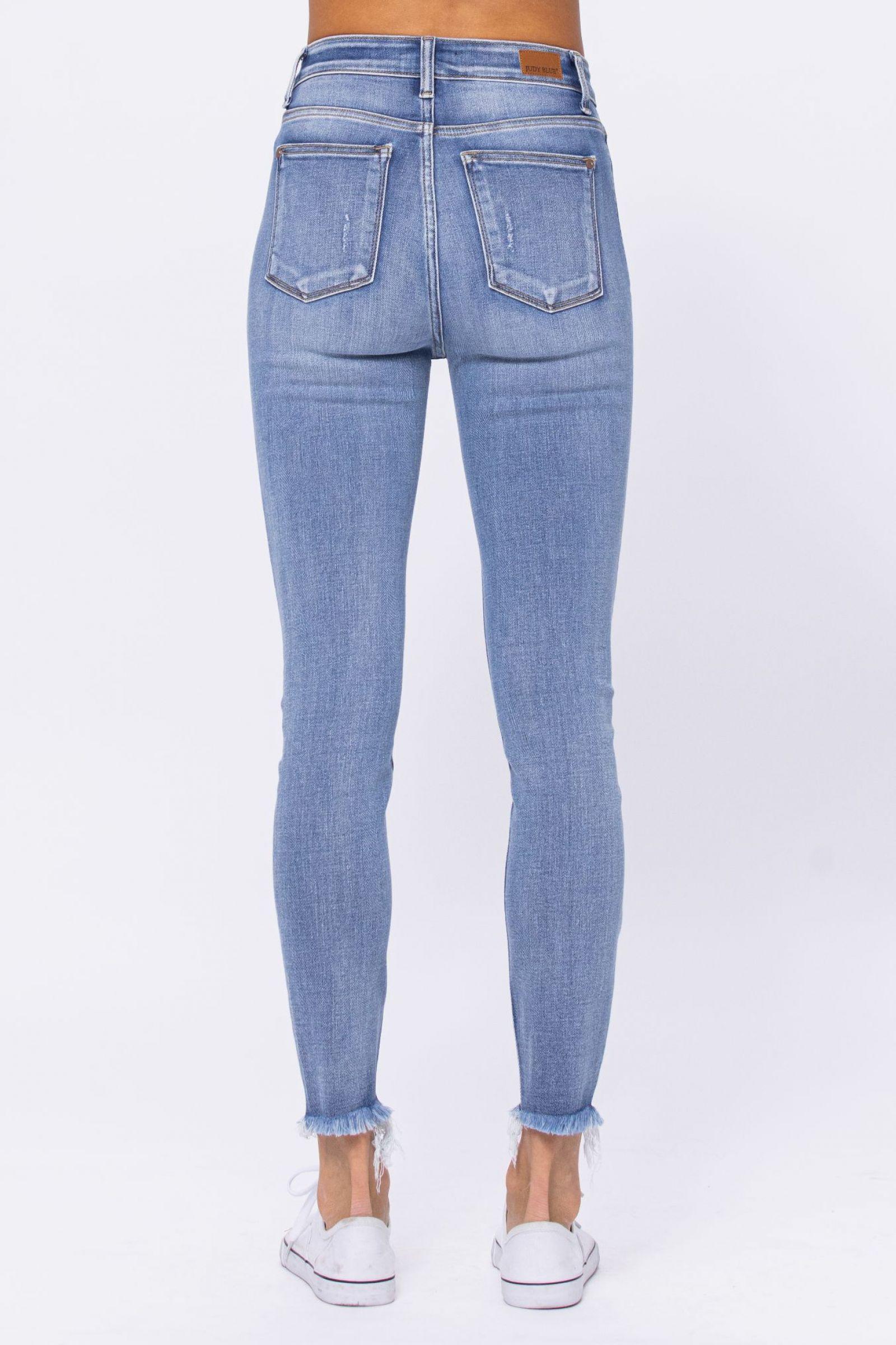 Judy Blue Hi-Rise Destructed Buttonfly Jeans - Strawberry Moon Boutique