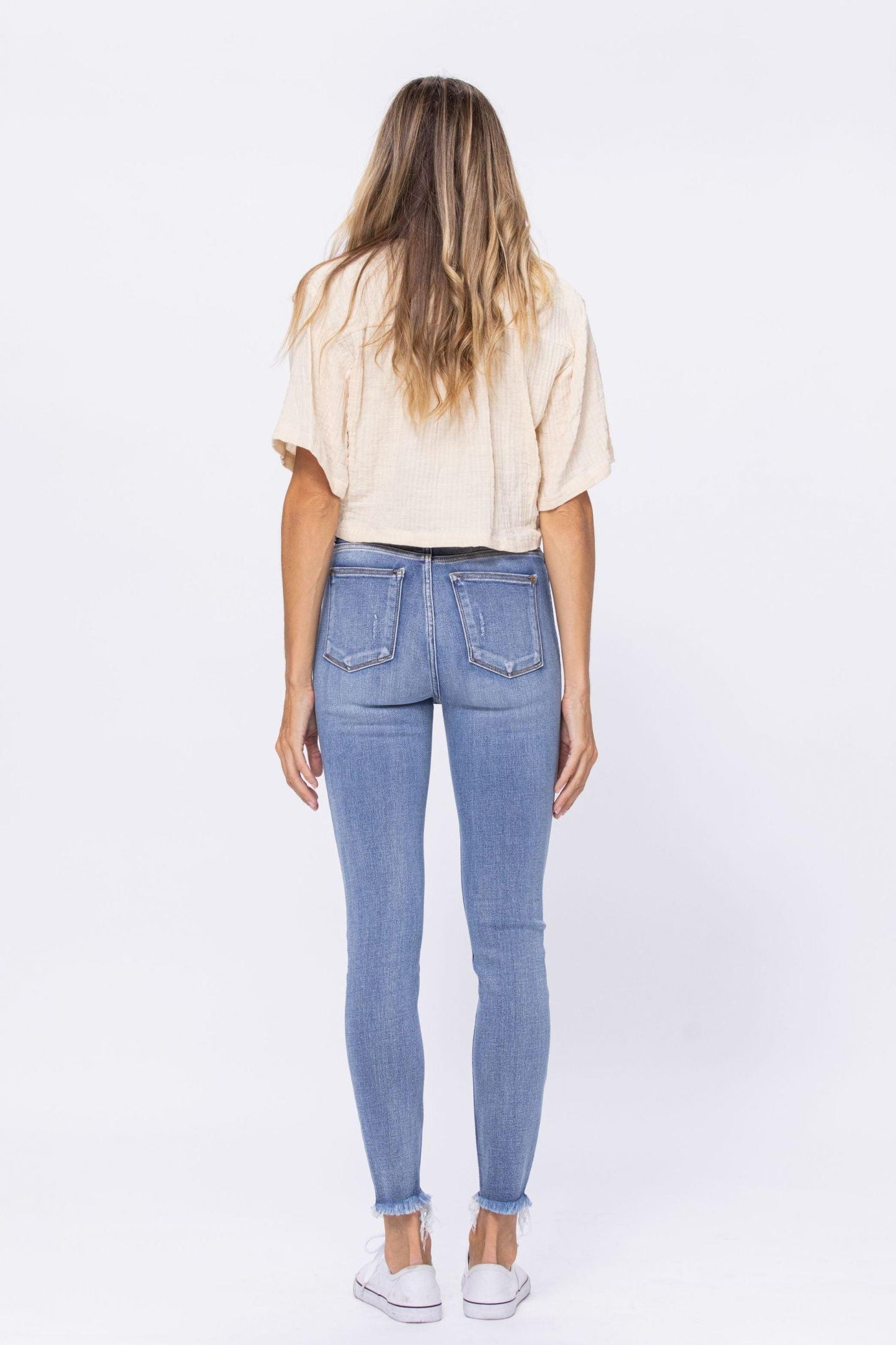 Judy Blue Hi-Rise Destructed Buttonfly Jeans - Strawberry Moon Boutique
