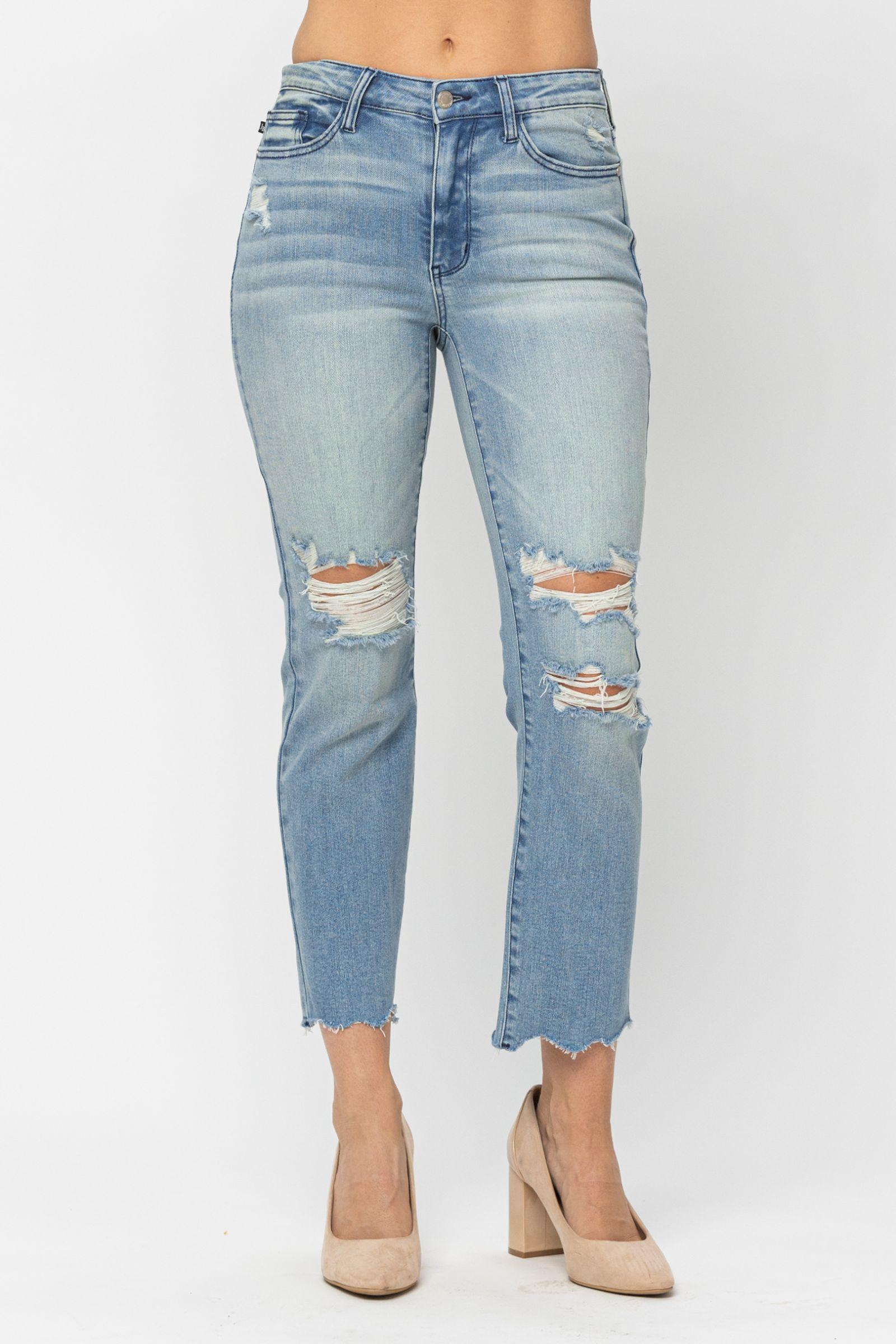 Judy Blue Mid-Rise Crop Straight - Strawberry Moon Boutique