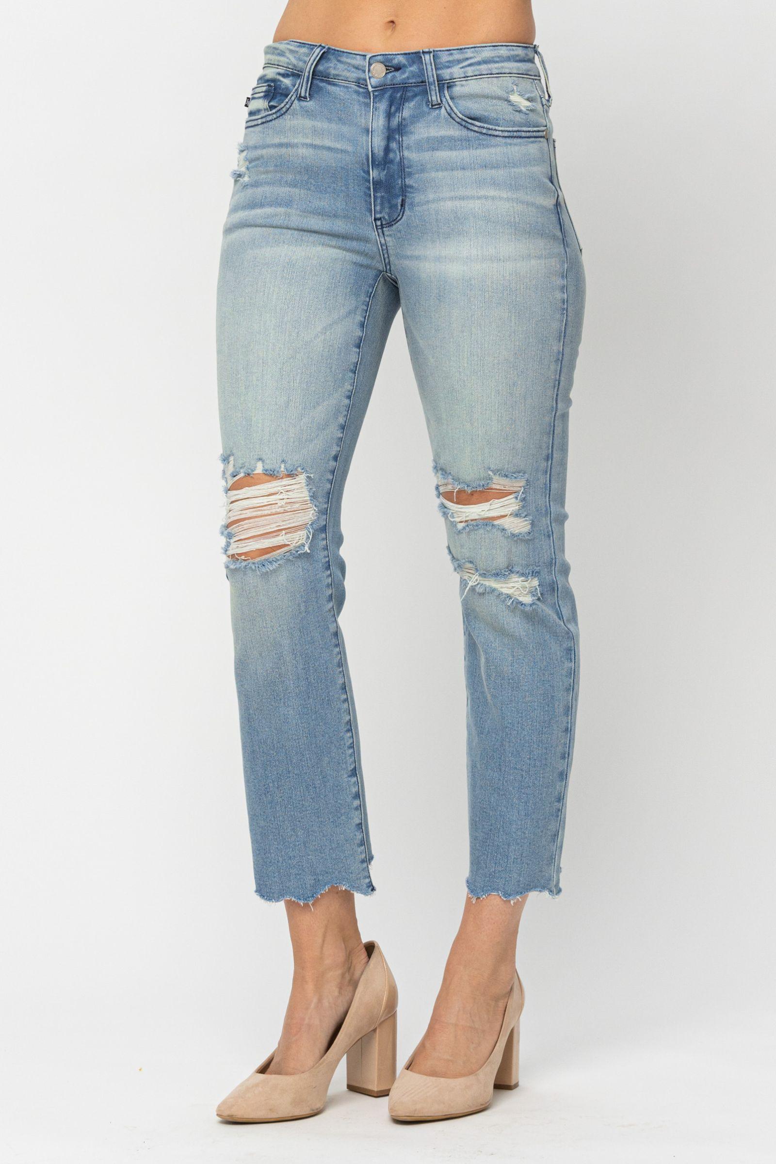 Judy Blue Mid-Rise Crop Straight - Strawberry Moon Boutique