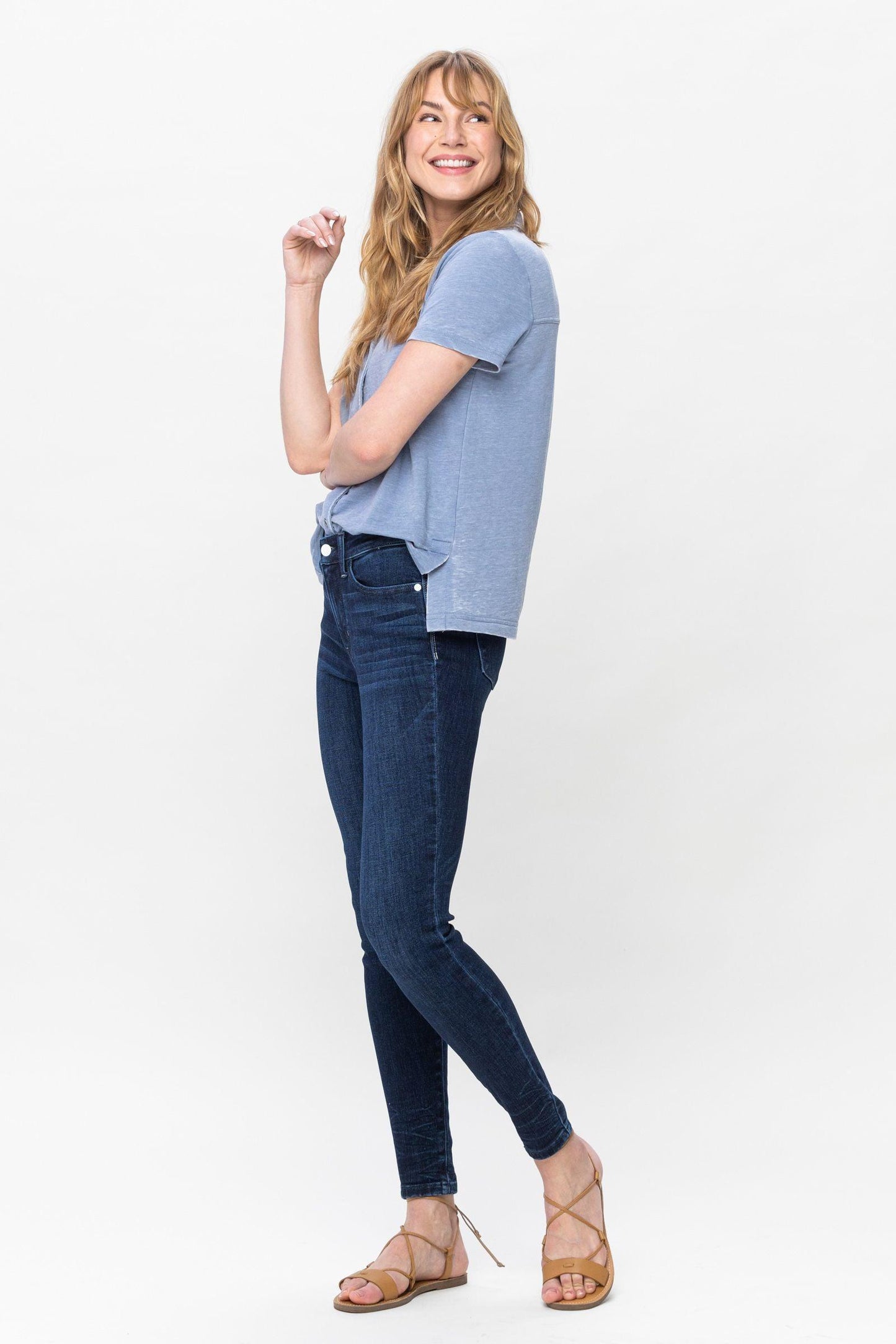 Judy Blue Midrise Crinkle Ankle Skinny Jeans - Strawberry Moon Boutique
