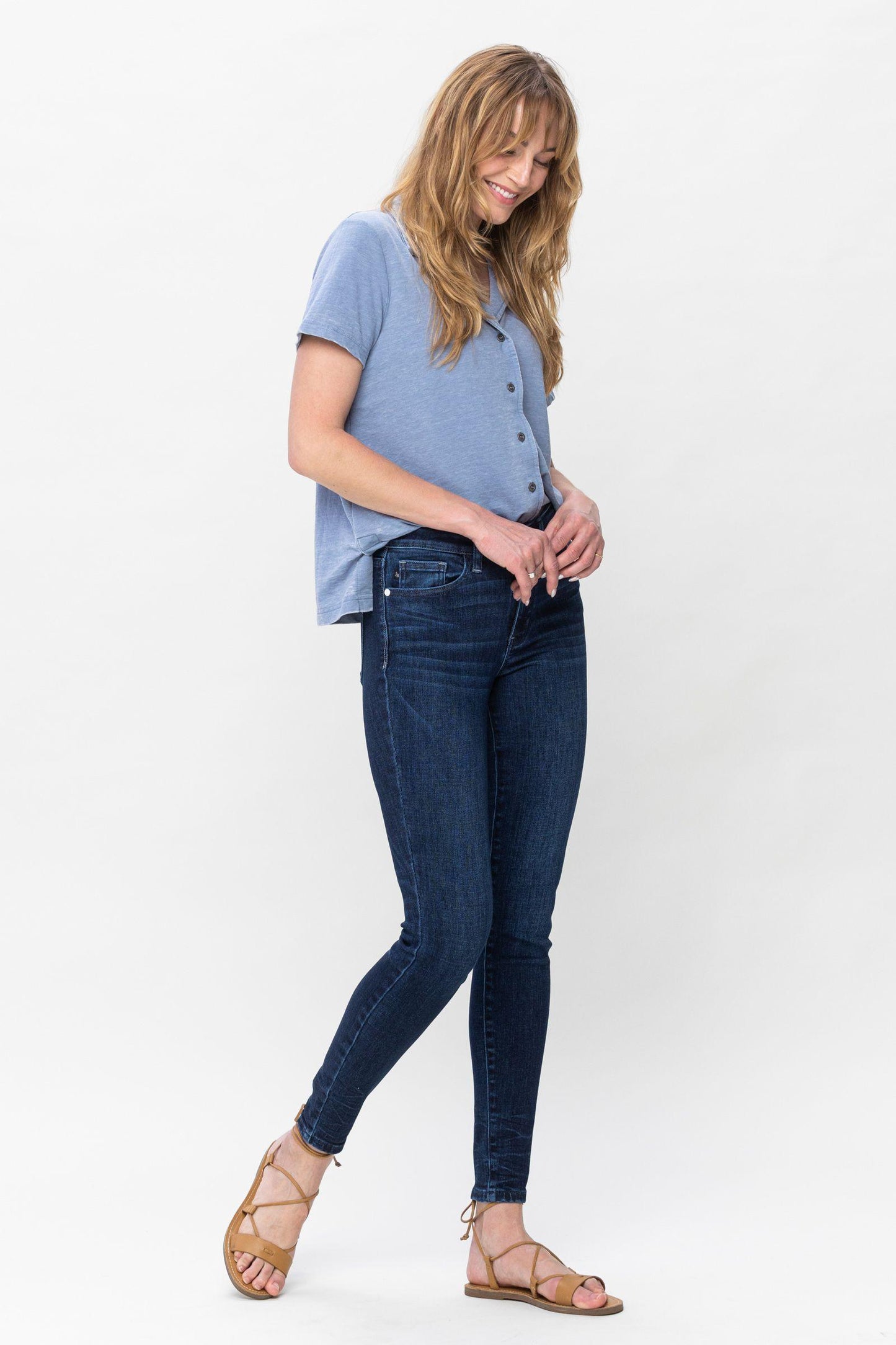 Judy Blue Midrise Crinkle Ankle Skinny Jeans - Strawberry Moon Boutique