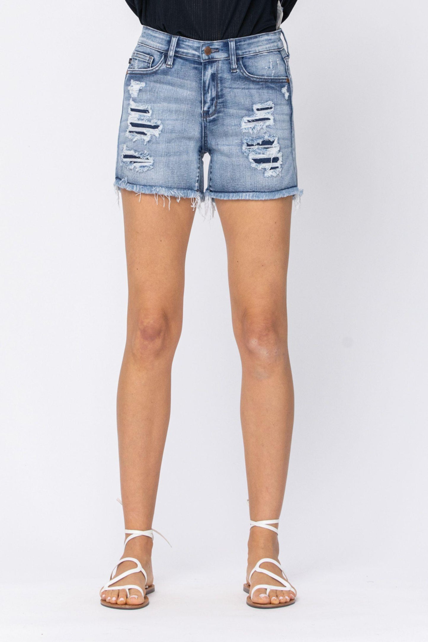 Judy Blue Patch Washout Shorts - Strawberry Moon Boutique