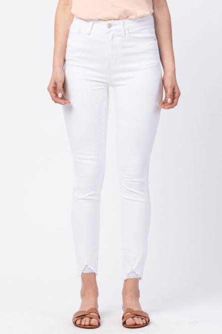 Judy Blue White Skinny Raw Ankle Jean - Strawberry Moon Boutique