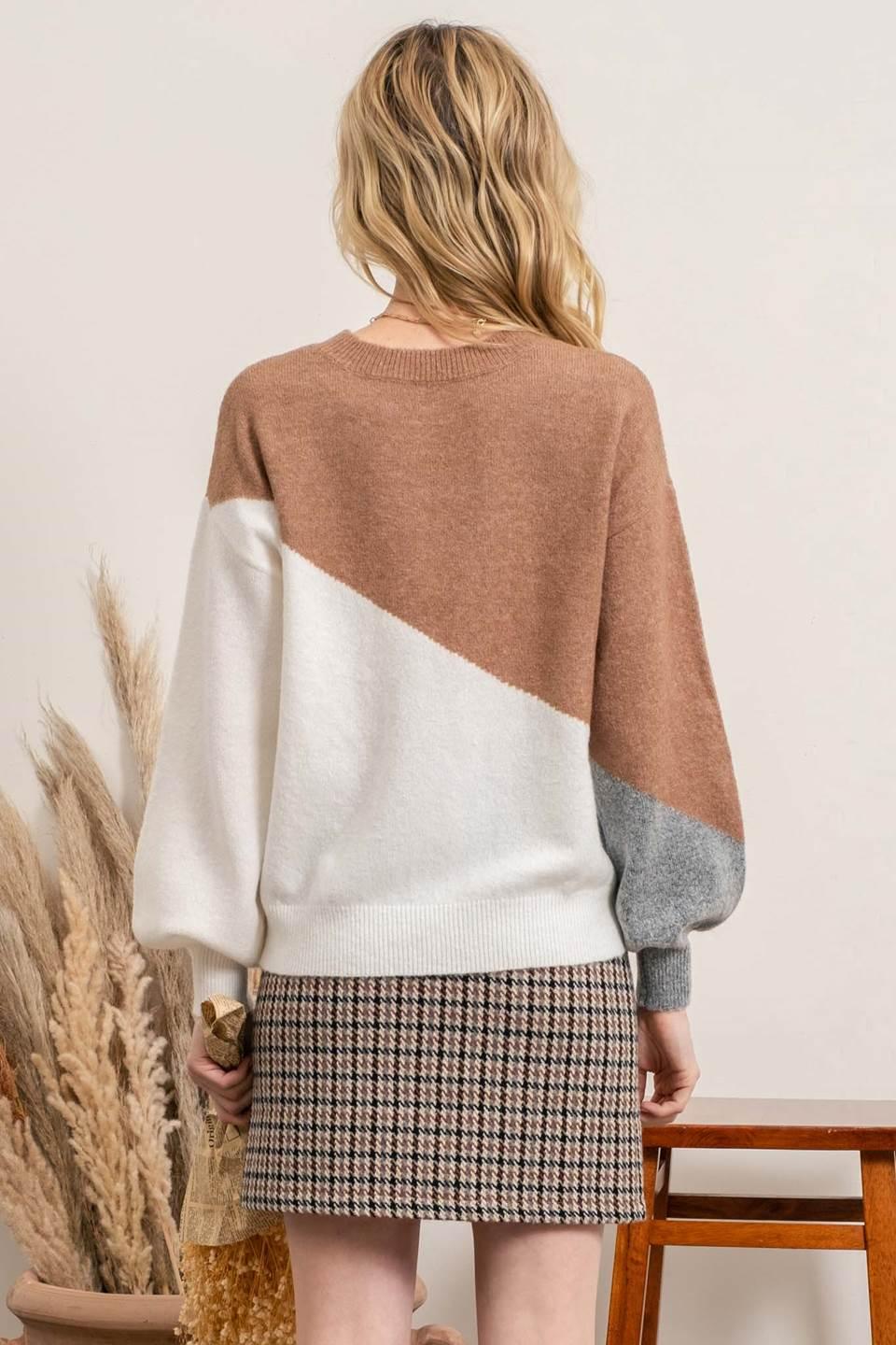 Khacki/Grey Color Block Sweater - Strawberry Moon Boutique