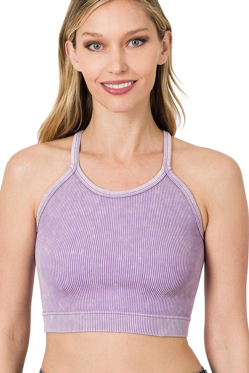 Lavender Washed Ribbed Crop Top - Strawberry Moon Boutique