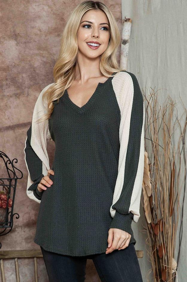 Lena Olive Contrast Top - Strawberry Moon Boutique